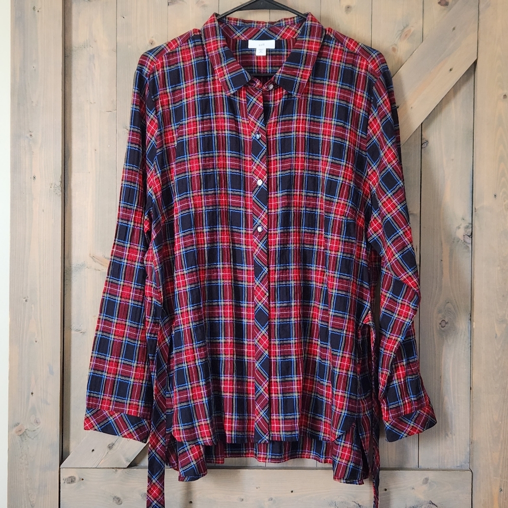 J.jill Tie Back Plaid Button Front Tunic XL Petite